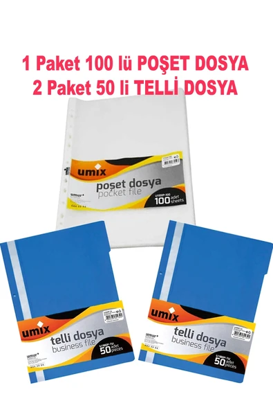 Umix UMİX 100 lü SET (100 adet Telli Dosya ve Poşet Dosya) ürün görseli 1