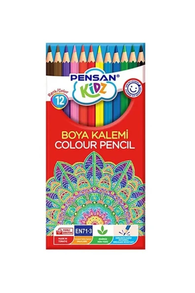 Pensan Kidz Kuru Boya Kalemi 12 Renk Set – Tam Boy ürün görseli 1