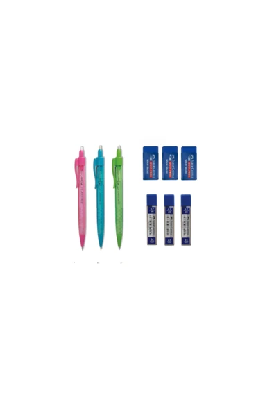 Faber Castell Tri Click Versatil Kalem 0.7 Mm 3 Adet 0.7 Mm Uç 3 Adet Sınav Silgisi 3 Adet ürün görseli 1