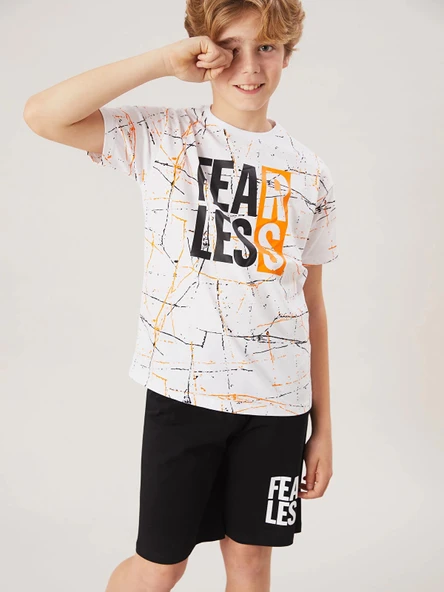 LCW Kids Beyaz Bisiklet Yaka Erkek Çocuk Şortlu Pijama Takımı ürün görseli 1