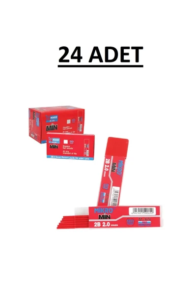 Mikro Min M-928 2.0x90mm Kurşun Kalem Ucu Kırmızı 24 Adet ürün görseli 1