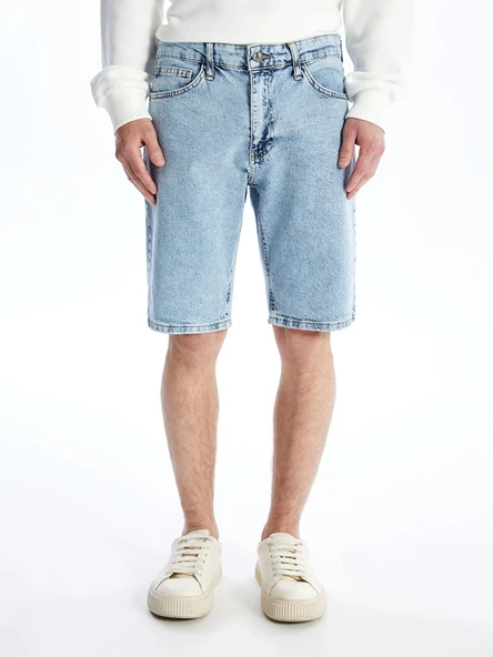 XSIDE Indigo Standart Kalıp Erkek Jean Şort - Resim 3