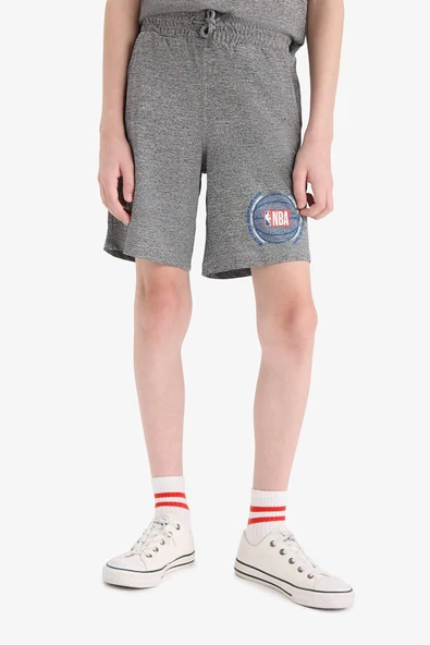 Defacto E4854 Gri Erkek Çocuk NBA Wordmark Beli Lastikli Şort ürün görseli 1