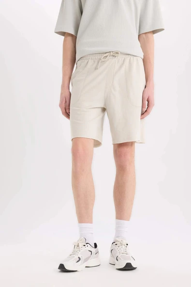 Defacto B8673 Gri %100 Pamuk Slim Fit Dar Kesim Dar Paça Cepli Basic Düz Şort ürün görseli 1