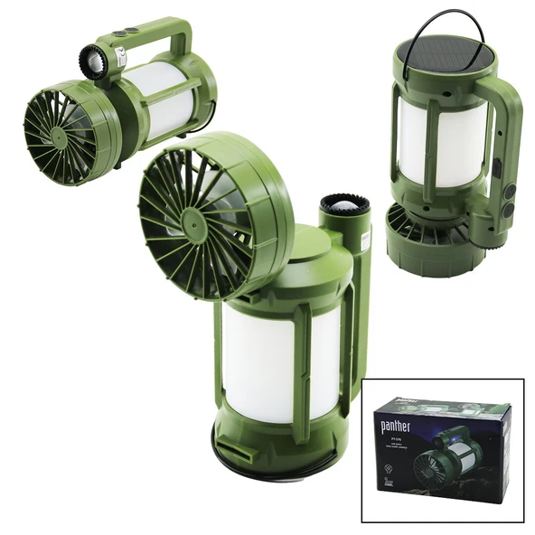 3İN1=FAN - 2-FENER SOLAR - USB ŞARJ VANTİLATÖR - KAMP LAMBA FENER:10W+5WFAN=90 DERECE OYNAR BAŞ- TEK KADEME PT-576 (5224) ürün görseli 1