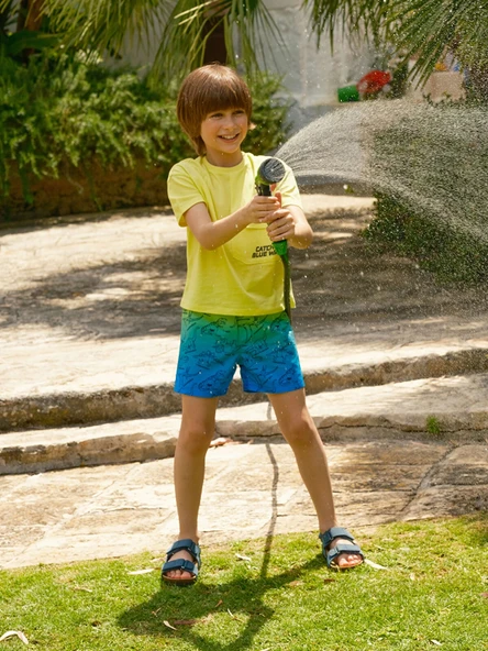 LCW Kids Mavi Beli Lastikli Baskılı Erkek Çocuk Yüzme Şort ürün görseli 1
