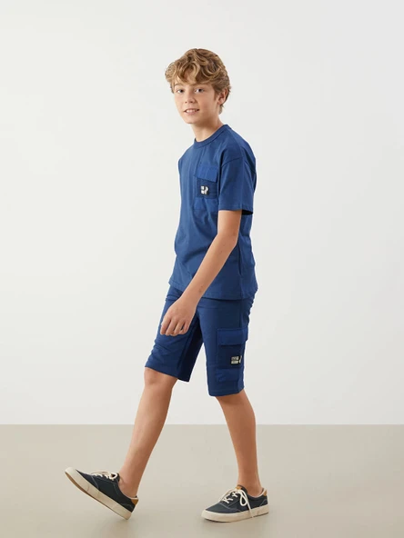 LCW Kids Indigo Beli Lastikli Erkek Çocuk Kargo Şort ürün görseli 1