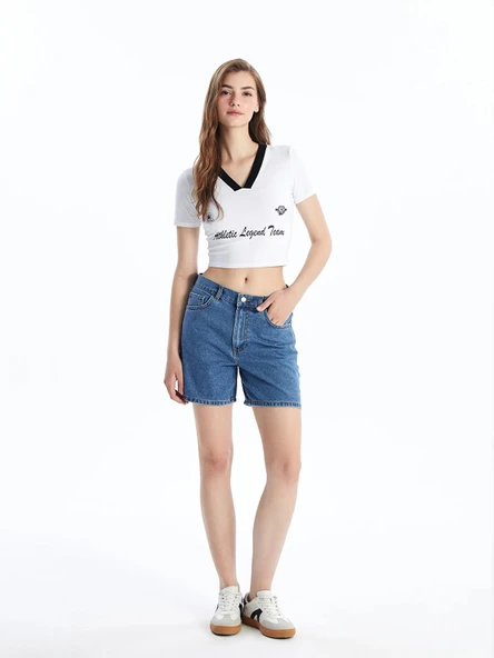 LCW Jeans Indigo Bermuda Fit Kadın Jean Şort ürün görseli 1