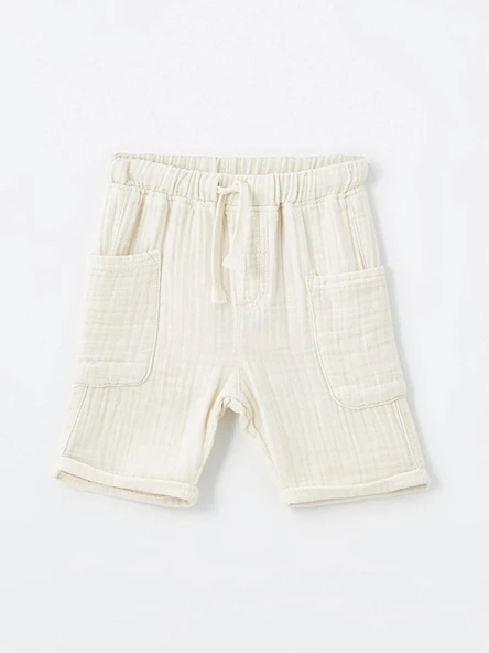 LCW Kids Bej Beli Lastikli Basic Erkek Bebek Şort - Resim 3