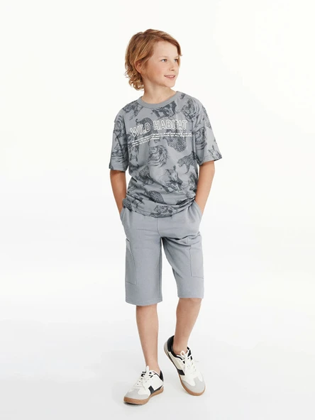 LCW Kids Gri Beli Lastikli Basic Erkek Çocuk Kargo Şort ürün görseli 1