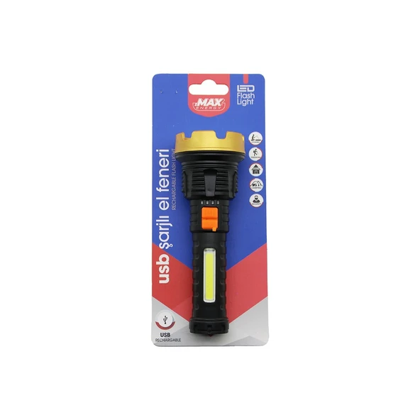 KÜÇÜK=15CM 2İN1= OSL LED - COB LED USB ŞARJLI EL FENERİ 3-KADEME IŞIK - FLAŞÖR ŞARJ GÖSTERGE (5224) ürün görseli 1