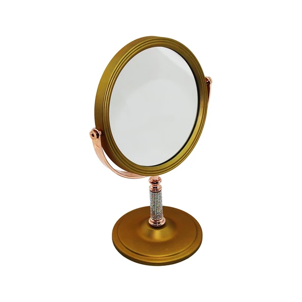 TAŞ SAPLI YUVARLAK 7 İNÇ= ÇAP:17.5CM MAKYAJ AYNASI ÇİFT TARAFLI BRONZ - GÜMÜŞ PLS.ÇERÇEVE SABİT AYAK (5224) ürün görseli 1