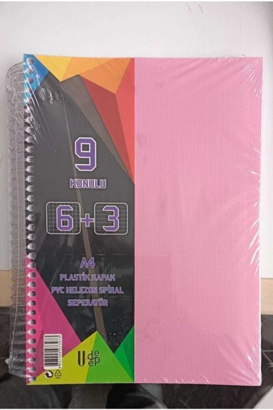 Umut A4 Boy 9 Konulu 225 Yaprak Ayraçlı Spiralli Plastik Kapaklı 6 Kareli 3 Çizgili Defter Asorti ürün görseli 1