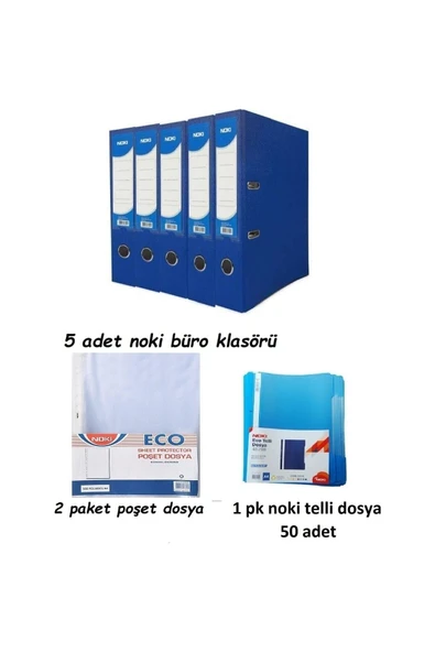 Noki Eco Ofis Seti 5 Li Geniş Mavi Klasör+50 Li Telli Dosya+ 100 Lü Poşet Dosya ürün görseli 1