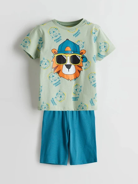 LCW Kids Yeşil Baskılı Penye Erkek Çocuk Şortlu Pijama Takım ürün görseli 1