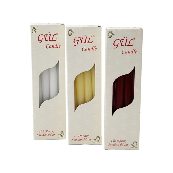 4PCS KONİK ŞAMDAN - DÜZ MUM BEYAZ - RENKLİ 2X25CM (5224) ürün görseli 1