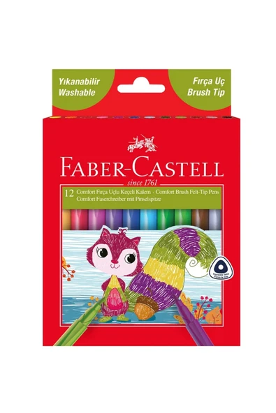 Faber Castell Comfort Fırça Uçlu Keçeli Kalem 12 Renk,Yıkanabilir, Ergonomik ve Çevre Dostu Tasarım ürün görseli 1