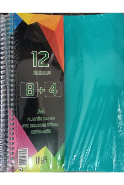 Umut U-deep A4 Büyük Boy 300 Yaprak Ayraçlı Spiralli Plastik Kapaklı 8 Kareli + 4 Çizgili Defter ürün görseli 1