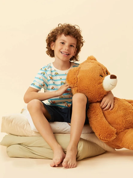 LCW Kids Ekru Baskılı Erkek Çocuk Şortlu Pijama Takımı ürün görseli 1