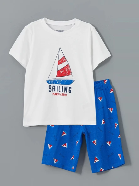 LCW Kids Beyaz Baskılı Erkek Çocuk Şortlu Pijama Takımı ürün görseli 1
