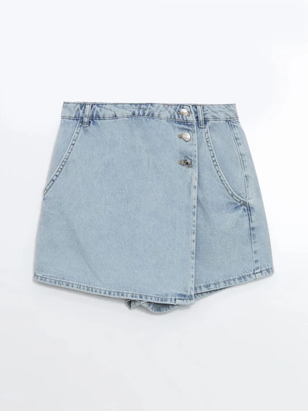 XSIDE Mavi Dar Fit Mini Jean Şort Etek - Resim 7