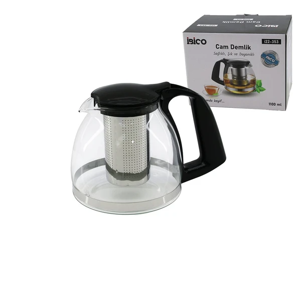 1100ML CAM DEMLİK ÇELİK SÜZGEÇLİ - PLASTİK KULP - KAPAK - KROM ÇERÇEVE (5224) ürün görseli 1