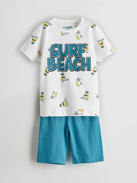 LCW Kids Beyaz Ananas Baskılı Erkek Çocuk Şortlu Pijama Takım ürün görseli 1