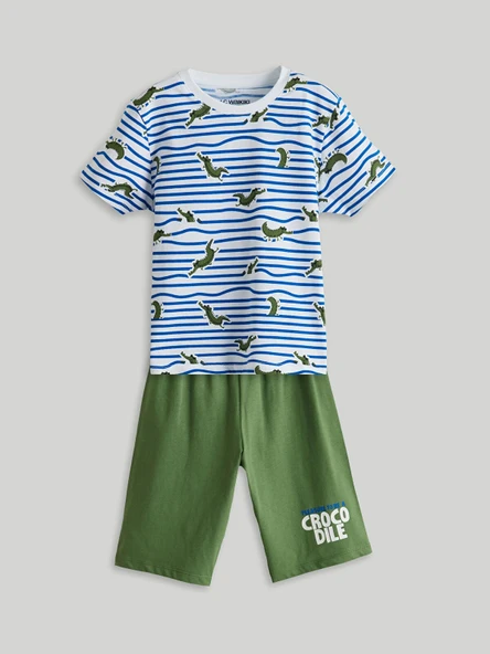 LCW Kids Beyaz Dinozor Baskılı Erkek Çocuk Şortlu Pijama Takımı ürün görseli 1