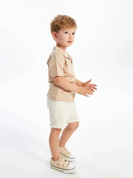 LCW Kids Bej Beli Lastikli Basic Erkek Bebek Şort - Resim 2