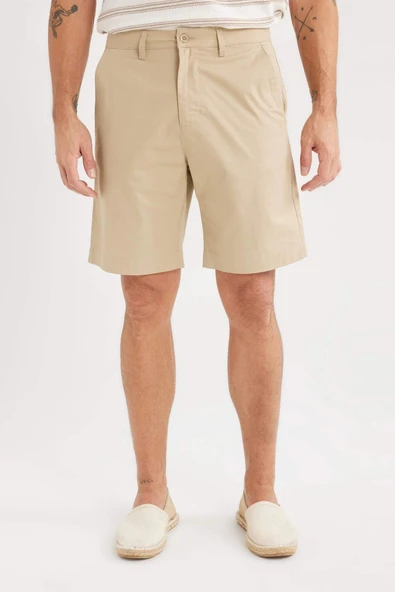 Defacto C7684 Bej %100 Pamuk Regular Fit Gabardin Bermuda Şort ürün görseli 1