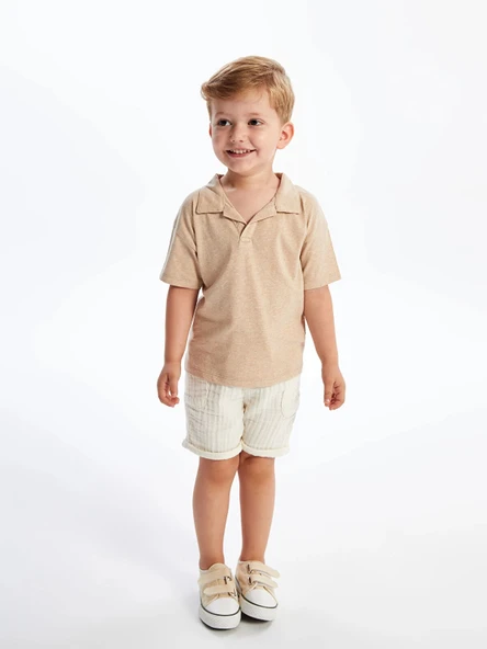 LCW Kids Bej Beli Lastikli Basic Erkek Bebek Şort ürün görseli 1