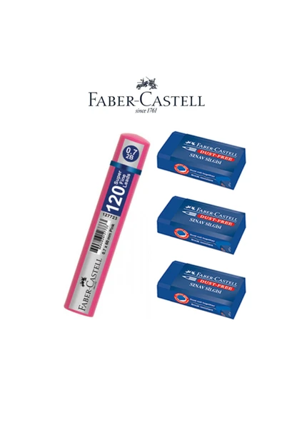 Faber Castell Sınav Seti - 3 Adet Sınav Silgisi + Grip Min 120'li 0.7 Mm Uç Seti Pembe Tüp ürün görseli 1