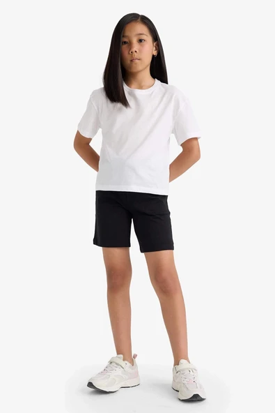 Defacto D9058 Siyah Kız Çocuk Relax Fit Beli Lastikli Basic Düz Şort ürün görseli 1