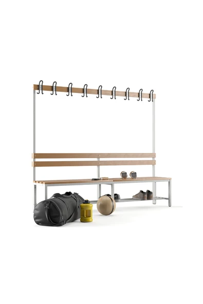 Furni24 Ayakkabılıklı 6 ayaklı tek taraflı bank,  kanca şeritli bank, 9 kanca, 200x43x170 cm, Spor bankı ürün görseli 1