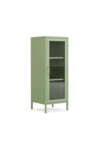 Furni24 Pera Camlı Metal Dolap 42x110cm, Cam Kapaklı Vitrin - Büfe - Kitaplık ve Çok Amaçlı Dolap ( Raf Ayarlanabilir) ürün görseli 1
