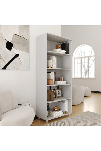 Furni24 Kitaplık Dosya Dolabı Malzeme Rafı 190x80x40 Cm Gri ürün görseli 1