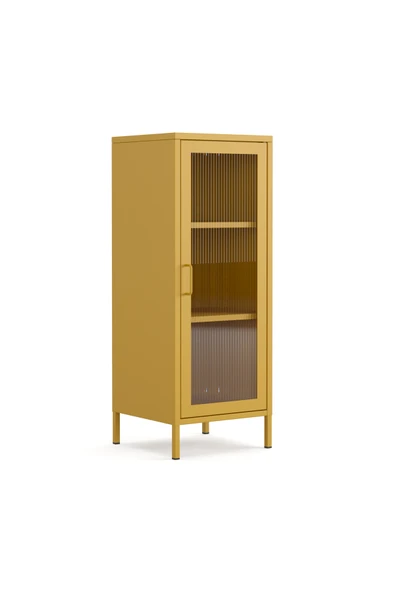 Furni24 Pera Camlı Metal Dolap 42x110cm, Cam Kapaklı Vitrin - Büfe - Kitaplık ve Çok Amaçlı Dolap ( Raf Ayarlanabilir) ürün görseli 1