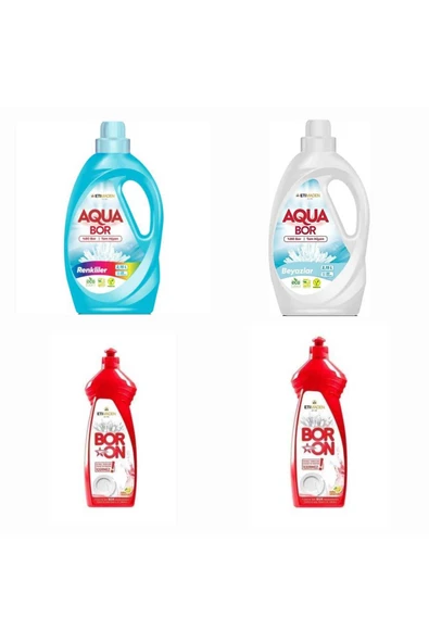 AQUABOR SIVI ÇAMAŞIR DETERJANI RENKLİ VE BEYAZLAR İÇİN 66 YIKAMA + BULAŞIK DETERJANI 2 ADET TM ürün görseli 1