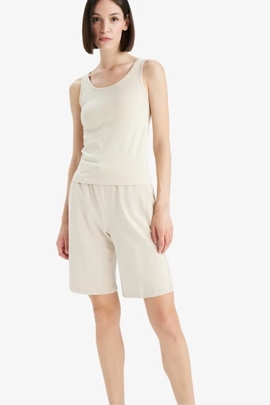 Defacto N7439 Bej Regular Fit Normal Bel Düz Paça Bermuda Şort - Resim 5