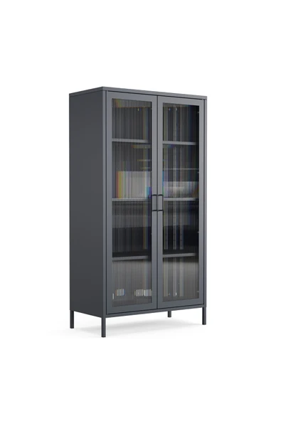 Furni24 Pera Camlı Metal Dolap 150 cm, Cam Kapaklı Vitrin - Büfe - Kitaplık ve Çok Amaçlı Dolap ( Raf Ayarlanabilir) ürün görseli 1