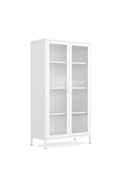 Furni24 Pera Camlı Metal Dolap 150 cm, Cam Kapaklı Vitrin - Büfe - Kitaplık ve Çok Amaçlı Dolap ( Raf Ayarlanabilir) ürün görseli 1