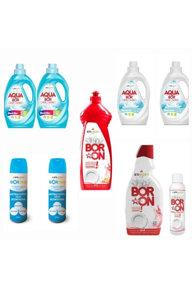 AQUABOR SIVI DETERJANI RENKLİ VE BEYAZLAR İÇİN 132 YIKAMA+ BULAŞIK DETERJANI + 2 ADET DEZENFEKTAN. ürün görseli 1