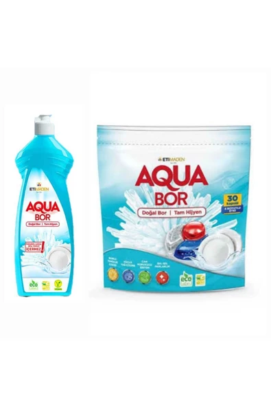 AQUABOR DOĞAL MİNERALLİ ELDE BULAŞIK DETERJANI +BULAŞIK MAKİNESİ TABLETİ 30 TABLET. ürün görseli 1