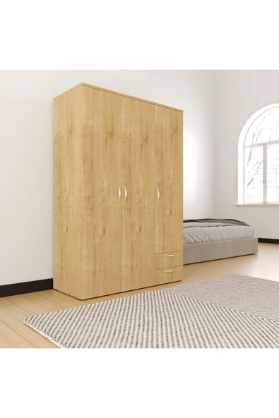Furni24 Ahşap Gardırop 120cm, Gardırop, Çok Amaçlı Dolap, 3 Kapılı Dolap, Elbise Dolabı 120x52x177cm ürün görseli 1