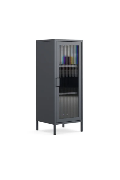Furni24 Pera Camlı Metal Dolap 42x110cm, Cam Kapaklı Vitrin - Büfe - Kitaplık ve Çok Amaçlı Dolap ( Raf Ayarlanabilir) ürün görseli 1