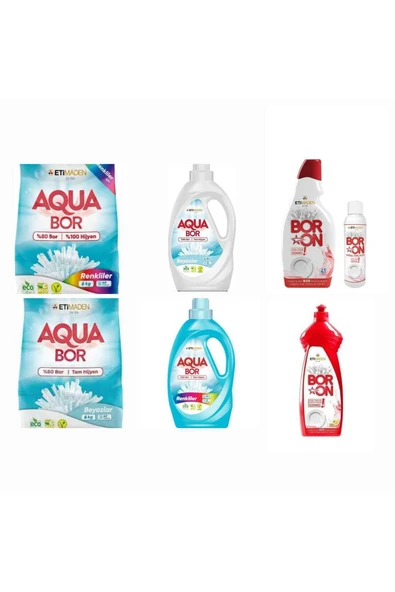 AQUABOR AYLIK TEMİZLİK SETİ ÇAMAŞIR DETERJANI 146 YIKAMA + BULAŞIK MAKİNE İÇİN+ BULAŞIK ELDE YIKAMA ürün görseli 1