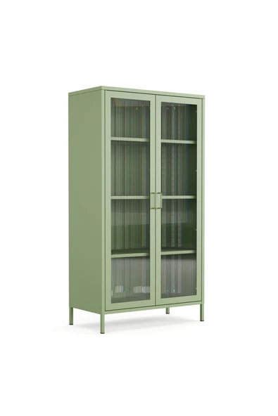 Furni24 Pera Camlı Metal Dolap 150 cm, Cam Kapaklı Vitrin - Büfe - Kitaplık ve Çok Amaçlı Dolap ( Raf Ayarlanabilir) ürün görseli 1