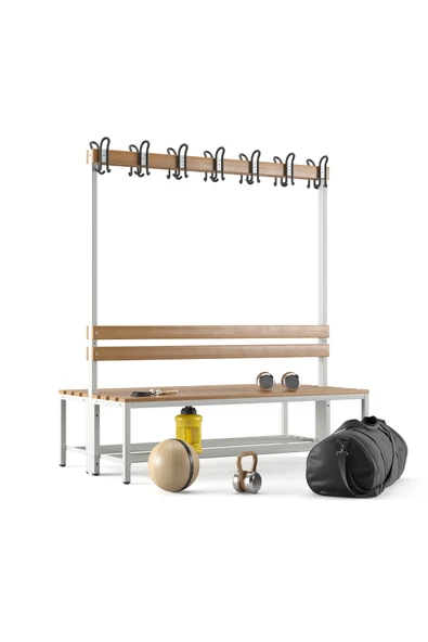 Furni24 Ayakkabılıklı 4 ayaklı çift taraflı bank,  kanca şeritli bank, 14 kanca, 150x85x170 cm, Spor bankı ürün görseli 1