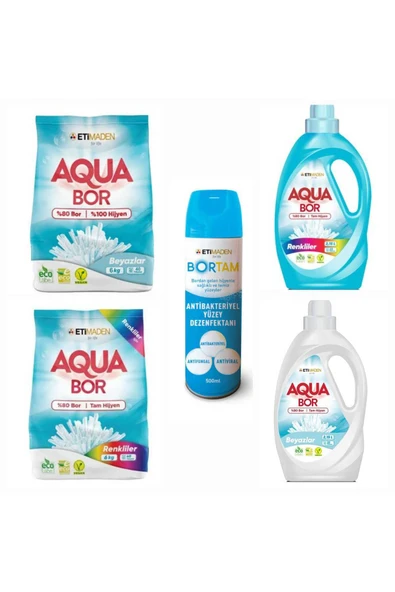 DOĞAL ÇAMAŞIR DETERJANI AQUABOR RENKLİLER VE BEYAZLAR İÇİN 148 YIKAMA+ BORTAM DEZENFEKTAN 500 ML. ürün görseli 1