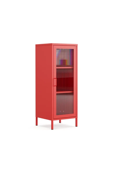 Furni24 Pera Camlı Metal Dolap 42x110cm, Cam Kapaklı Vitrin - Büfe - Kitaplık ve Çok Amaçlı Dolap ( Raf Ayarlanabilir) ürün görseli 1